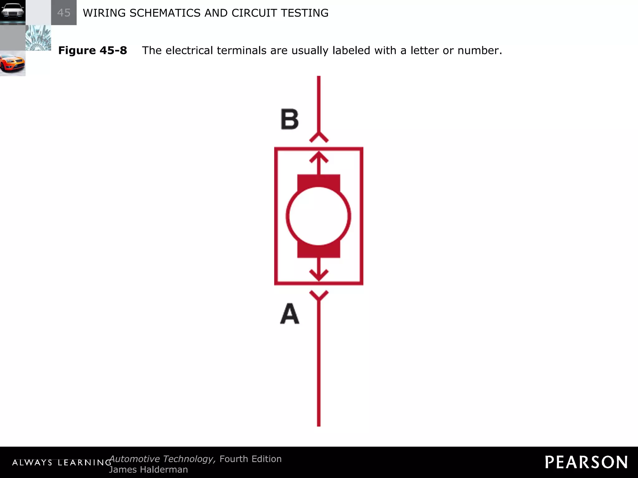 Figure 45-8   The electrical terminals are usually labeled with a letter or number. 
