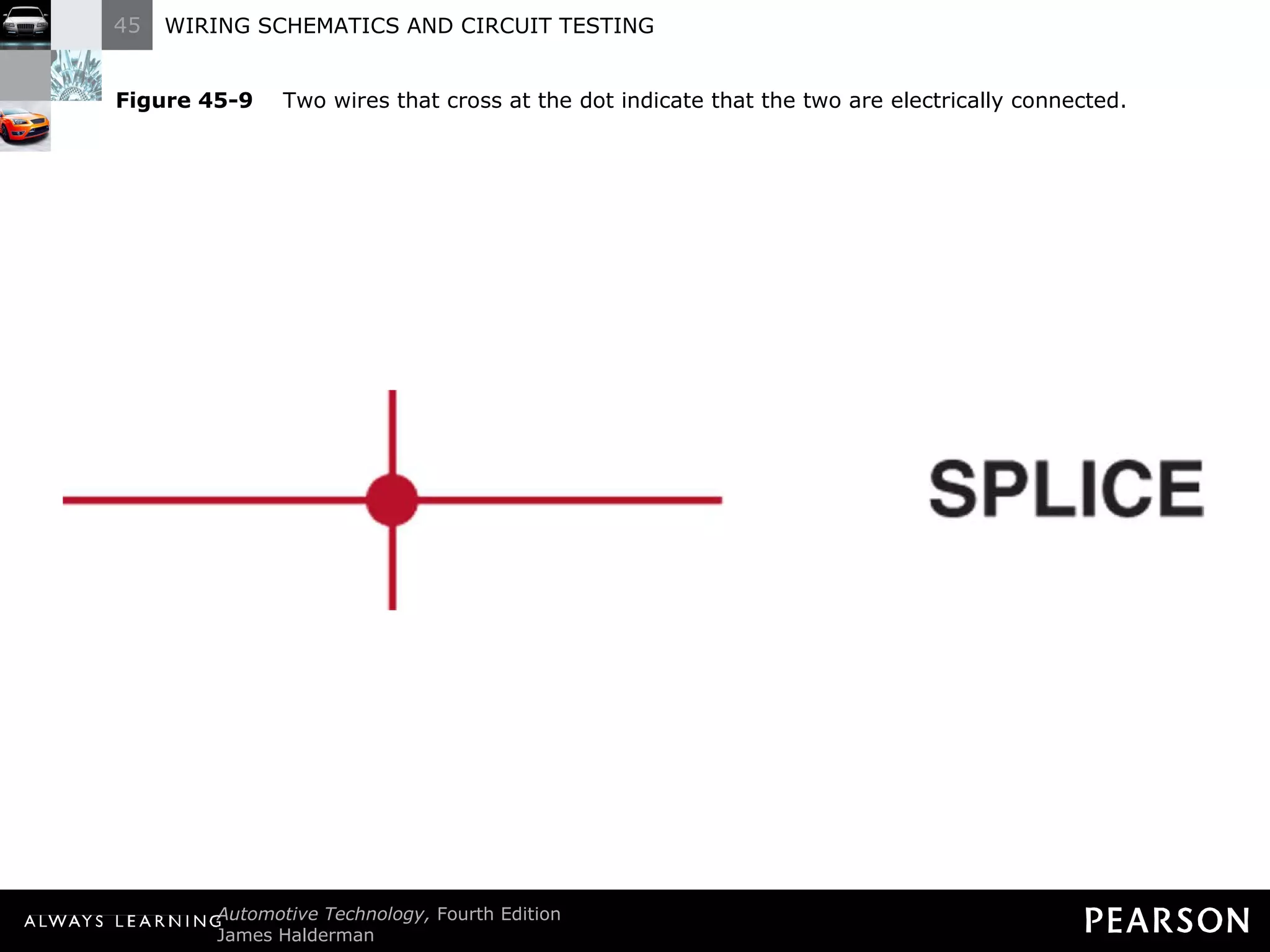 Figure 45-9   Two wires that cross at the dot indicate that the two are electrically connected. 