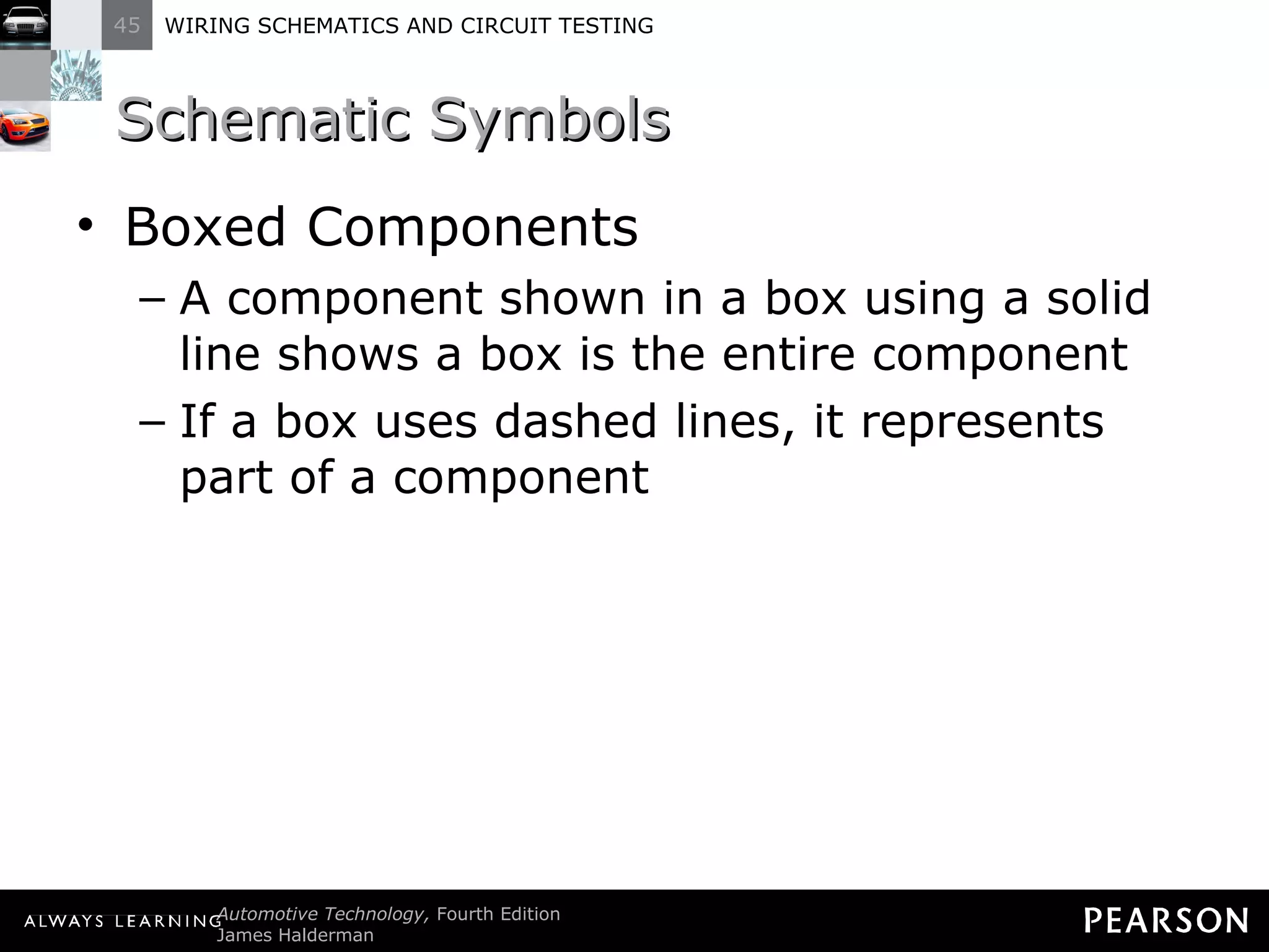 Schematic Symbols Boxed Components A component shown in a box using a solid line shows a box is the entire component If a box uses dashed lines, it represents part of a component 