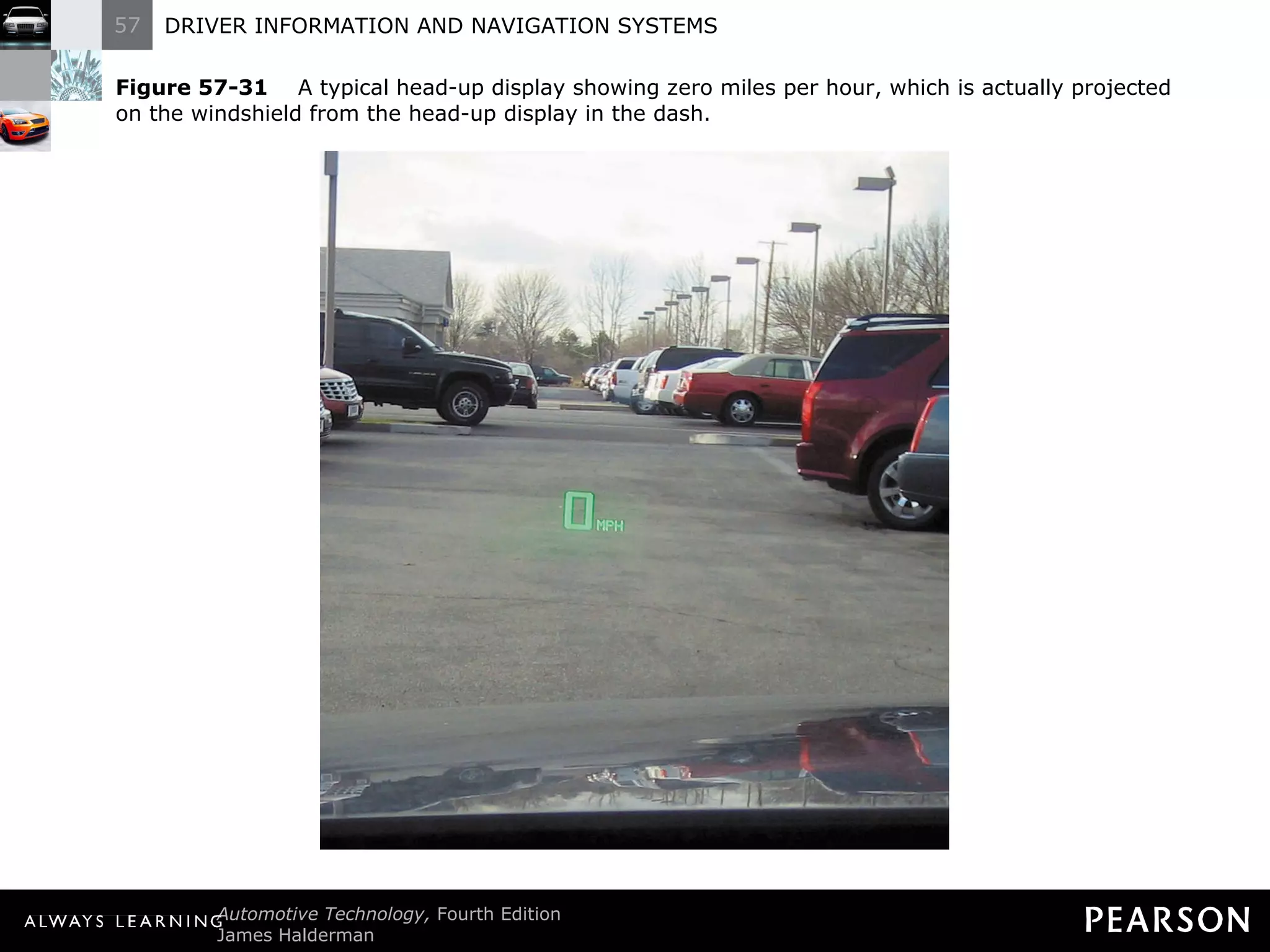 Figure 57-31   A typical head-up display showing zero miles per hour, which is actually projected on the windshield from the head-up display in the dash. 