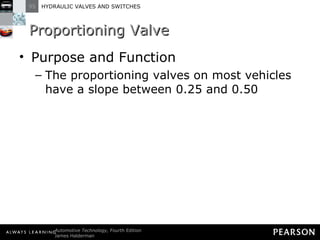 Proportioning Valve Purpose and Function The proportioning valves on most vehicles have a slope between 0.25 and 0.50 