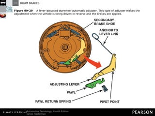 Figure 99-29   A lever-actuated starwheel automatic adjuster. This type of adjuster makes the adjustment when the vehicle is being driven in reverse and the brakes are applied. 