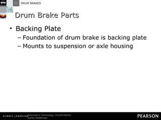 Drum Brake Parts Backing Plate Foundation of drum brake is backing plate Mounts to suspension or axle housing 