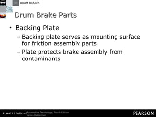 Drum Brake Parts Backing Plate Backing plate serves as mounting surface for friction assembly parts Plate protects brake assembly from contaminants 