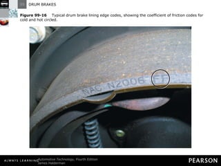 Figure 99-16   Typical drum brake lining edge codes, showing the coefficient of friction codes for cold and hot circled. 