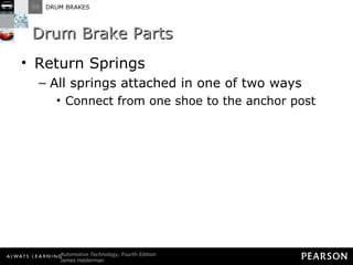 Drum Brake Parts Return Springs All springs attached in one of two ways Connect from one shoe to the anchor post 