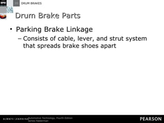 Drum Brake Parts Parking Brake Linkage Consists of cable, lever, and strut system that spreads brake shoes apart 