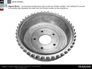 Figure 99-21   An aluminum brake drum with a cast iron friction surface. The cooling fins around the outside help dissipate the heat from the friction surface to the outside air. 