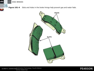 Figure 101-4   Slots and holes in the brake linings help prevent gas and water fade. 