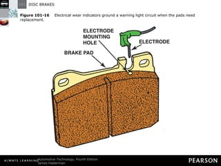 Figure 101-16   Electrical wear indicators ground a warning light circuit when the pads need replacement. 