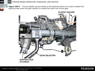 Figure 103-7   The two plastic vacuum tubes on the steering column are used to release the parking brake when the gear selector is moved from park into a drive gear. 