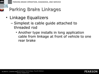 Parking Brake Linkages Linkage Equalizers Simplest is cable guide attached to threaded rod Another type installs in long application cable from linkage at front of vehicle to one rear brake 