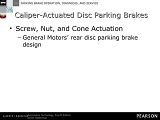 Caliper-Actuated Disc Parking Brakes Screw, Nut, and Cone Actuation General Motors’ rear disc parking brake design 