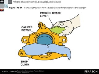 Figure 103-24   Removing the piston from a typical General Motors rear disc brake caliper. 
