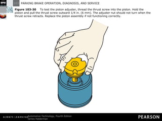 Figure 103-30   To test the piston adjuster, thread the thrust screw into the piston. Hold the piston and pull the thrust screw outward 1/4 in. (6 mm). The adjuster nut should not turn when the thrust screw retracts. Replace the piston assembly if not functioning correctly. 
