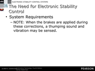 The Need for Electronic Stability Control System Requirements NOTE: When the brakes are applied during these corrections, a thumping sound and vibration may be sensed. 