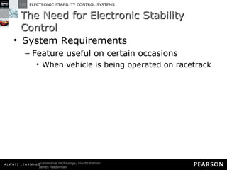The Need for Electronic Stability Control System Requirements Feature useful on certain occasions When vehicle is being operated on racetrack 