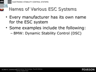 Names of Various ESC Systems Every manufacturer has its own name for the ESC system Some examples include the following: BMW: Dynamic Stability Control (DSC) 