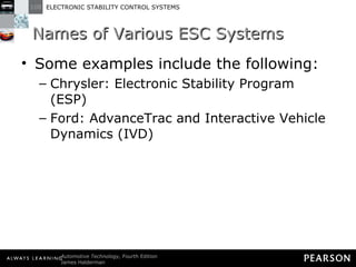 Names of Various ESC Systems Some examples include the following: Chrysler: Electronic Stability Program (ESP) Ford: AdvanceTrac and Interactive Vehicle Dynamics (IVD) 