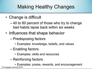 © Cengage Learning 2016
• Change is difficult
– 40 to 80 percent of those who try to change
bad habits lapse back within s...