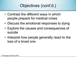 © Cengage Learning 2016
• Contrast the different ways in which
people prepare for medical crises
• Discuss the emotional r...