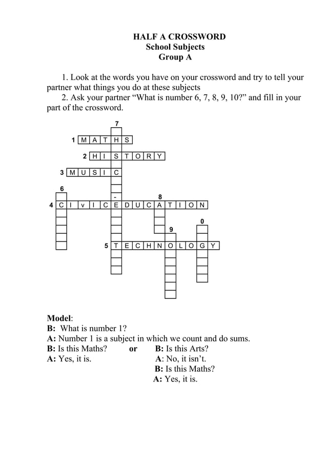 Half A Crossword Subjects