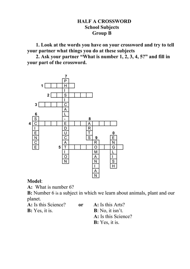 Half A Crossword Subjects