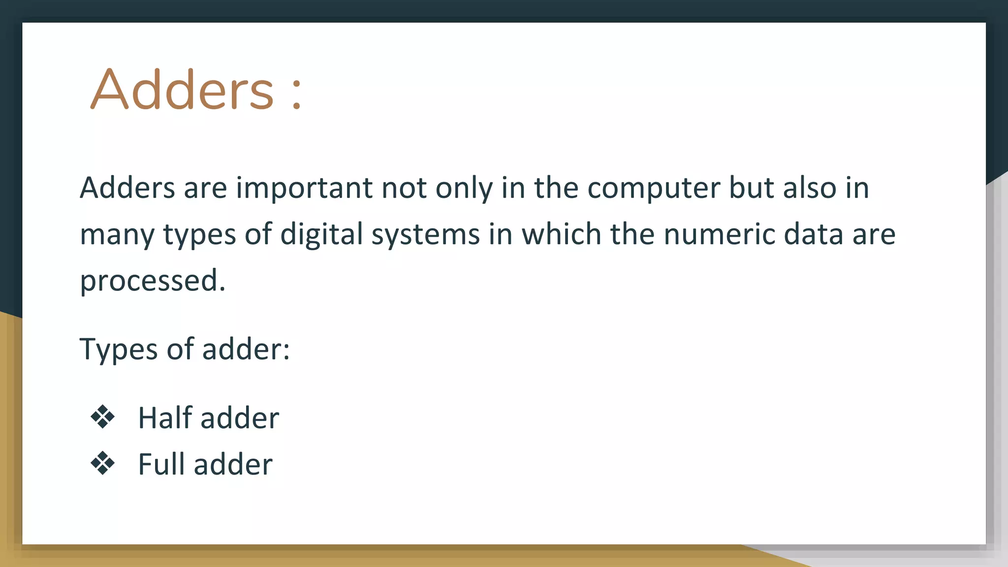 Half adder and full adder | Digital electronics | engineering | PPTX