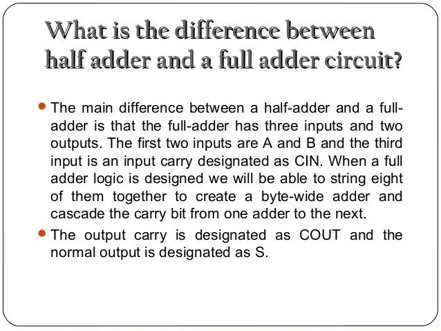Half Adder Full Adder Half Adder Full Adder