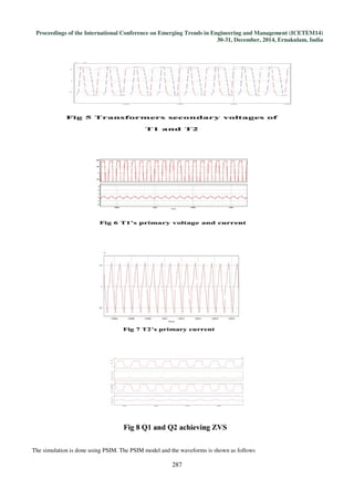 Proceedings of the International Conference on Emerging Trends in Engineering and Management (ICETEM14)
30-31, December, 2014, Ernakulam, India
287
The simulation is done using PSIM. The PSIM model and the waveforms is shown as follows
 