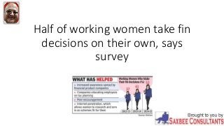 Half of working women take fin
decisions on their own, says
survey
 