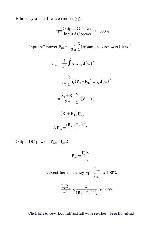 Half Wave Rectifier with Efficiency,Ripple factor Pdf