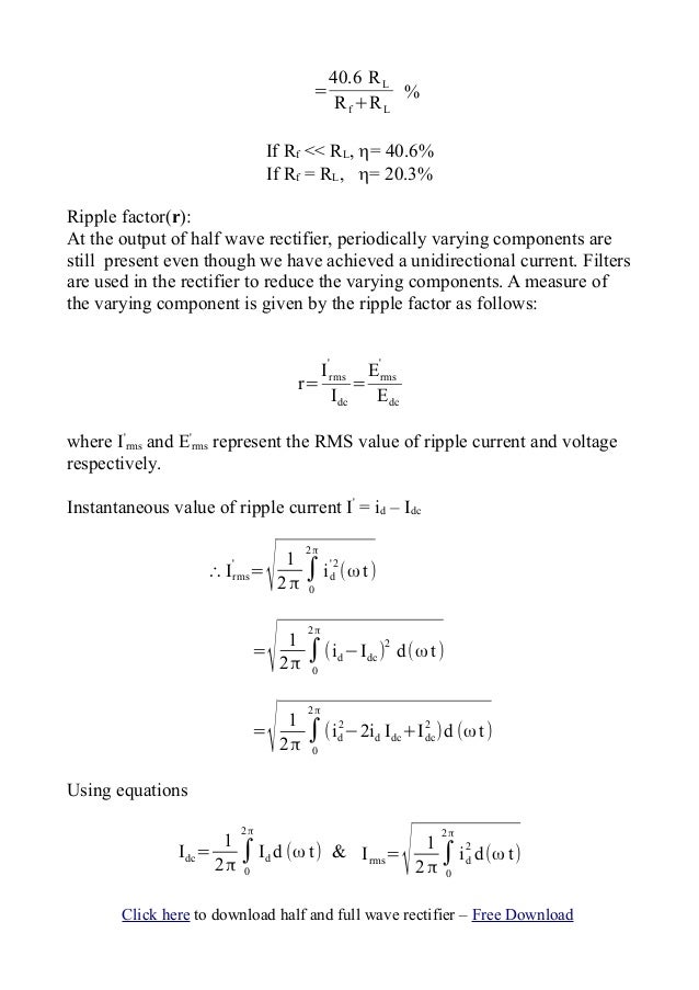 Half Wave Rectifier with Efficiency,Ripple factor Pdf