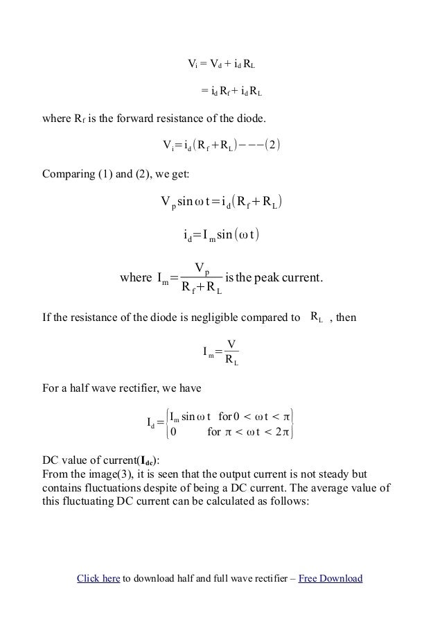 Half Wave Rectifier with Efficiency,Ripple factor Pdf