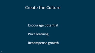 38
Create the Culture
Encourage potential
Price learning
Recompense growth
 