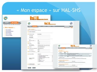 «	
  Mon	
  espace	
  »	
  sur	
  HAL-­‐SHS	
  
 