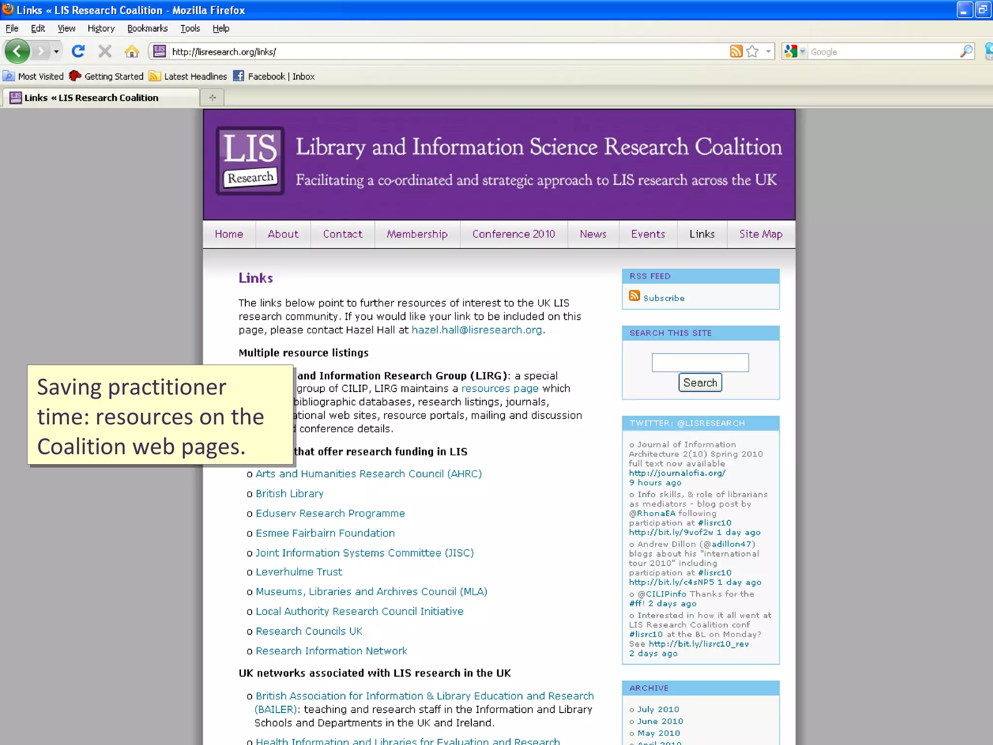 Saving practitioner time: resources on the Coalition web pages. 