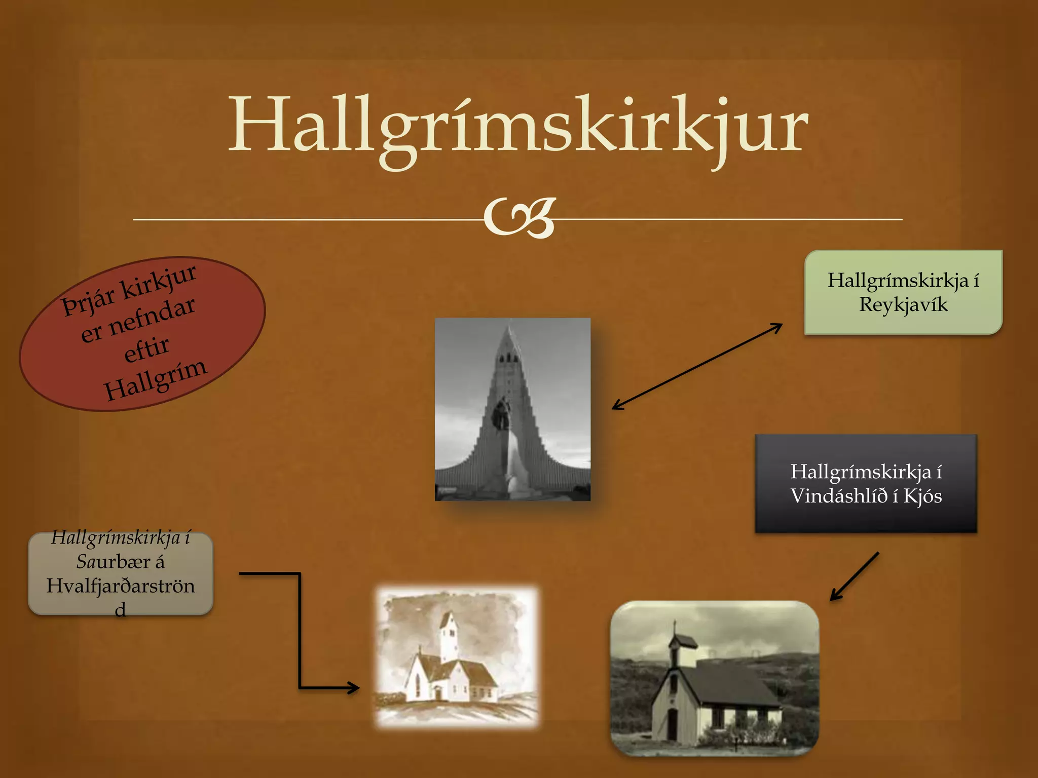 Hallgrímskirkjur
                           
                                       Hallgrímskirkja í
                                          Reykjavík




                                   Hallgrímskirkja í
                                   Vindáshlíð í Kjós

Hallgrímskirkja í
  Saurbær á
Hvalfjarðarströn
       d
 