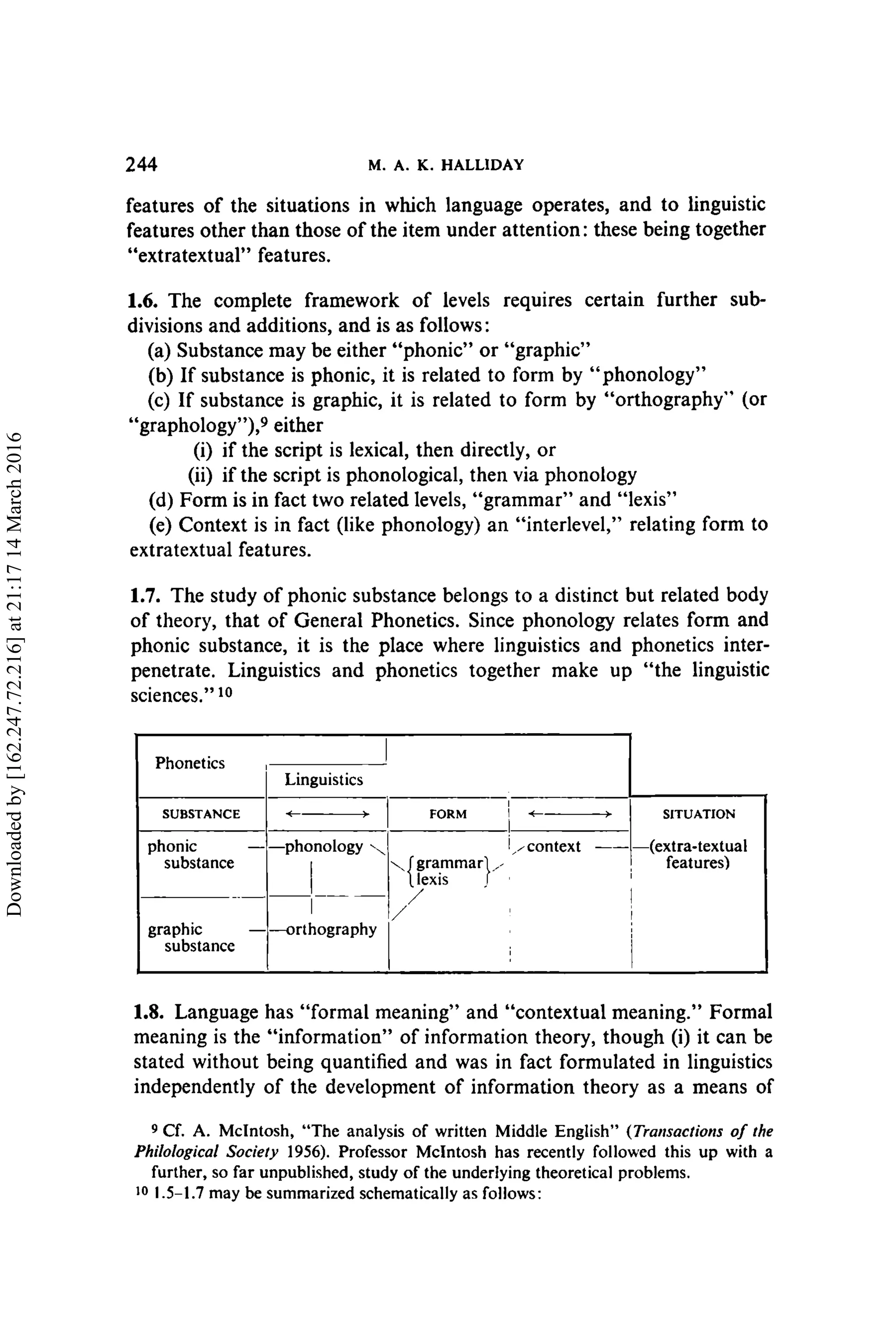 Categories of the Theory of Grammar (Halliday, 1961) | PDF