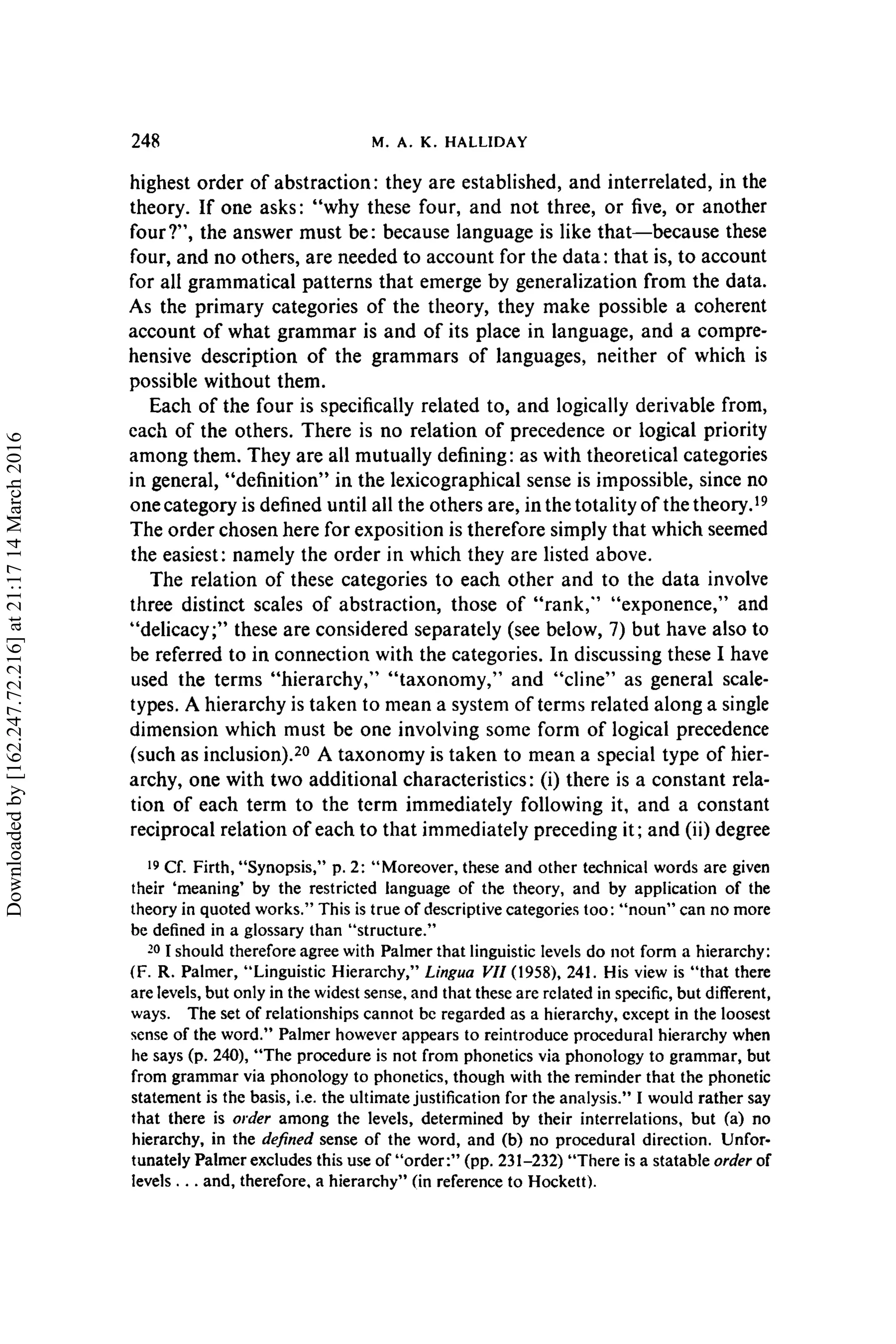 Categories of the Theory of Grammar (Halliday, 1961) | PDF