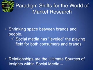 Social Media Data is…+ Self-recording/Archival – Conversations, both public and private, within the social media environment are archived and available for others to consume at will.Conversations with people in traditional research methods are recorded, but are generally only available to permission-based viewers/listeners. This creates an interesting blend of liability and value to researchers and brands. 