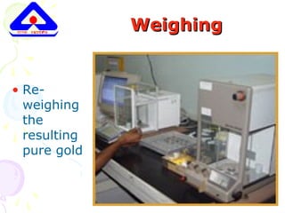 WeighingWeighing
• Re-
weighing
the
resulting
pure gold
 