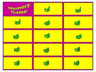 Memory  Game 1st 2nd 3rd 4th 5th 6th 7th 8th 9th 10th 11th 12th 13th 14th 