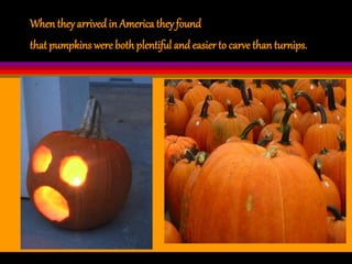 Whenthey arrived in America they found
that pumpkins were both plentiful and easier to carve thanturnips.
 