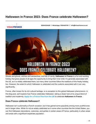 1/8
Halloween in France 2023- Does France celebrate Halloween?
Ghosts and ghouls, witches and werewolves, and lots of candy, Halloween in France is a fun and exciting
holiday that gives people of all ages the opportunity to bring their inner child. It’s generally associated with
the US, as it is widely celebrated there, but many other countries follow the traditions of this freaky holiday,
too. However, the extent to which Halloween is celebrated and the customs associated with it can vary
significantly.
France, often known for its rich cultural heritage, is no exception to this global Halloween phenomenon. In
this blog post, we’ll explore how France celebrates Halloween, taking a closer look at its unique blend of
tradition and modernity. Apply for a France Visa from the UK to celebrate Halloween in France.
Does France celebrate Halloween?
Halloween isn’t customarily a French occasion, but it has gained some popularity among more youthful eras
and in larger cities. While it’s not as widely celebrated as in some other countries like the United States, you
can find Halloween decorations, costumes, and parties in certain areas of France, particularly in urban areas
and areas with a significant expatriate population.
 
