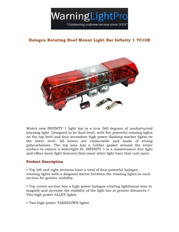 Halogen rotating roof mount light bar infinity 1 7010 r