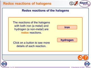5 of 16 © Boardworks Ltd 2009
Redox reactions of halogens
 
