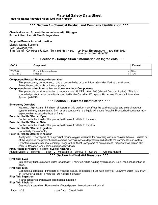 material safety data sheet for halon chemical safety data sheet