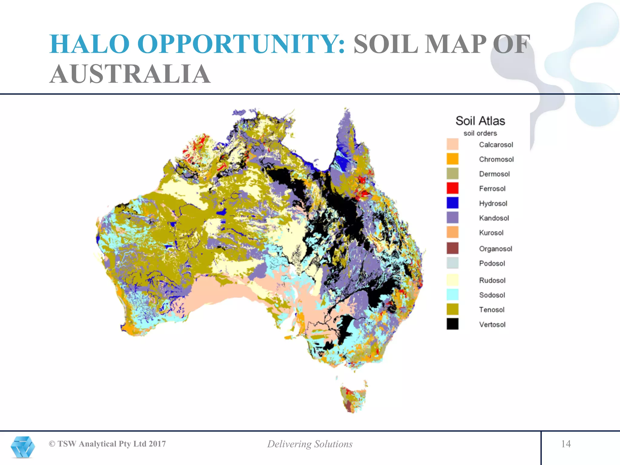HALO OPPORTUNITY: SOIL MAP OF
AUSTRALIA
© TSW Analytical Pty Ltd 2017 Delivering Solutions 14
 
