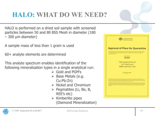 TSW Analytical: HALO Service - A NEW BETTER WAY IN GEOCHEMICAL EXPLORATION Slide 19
